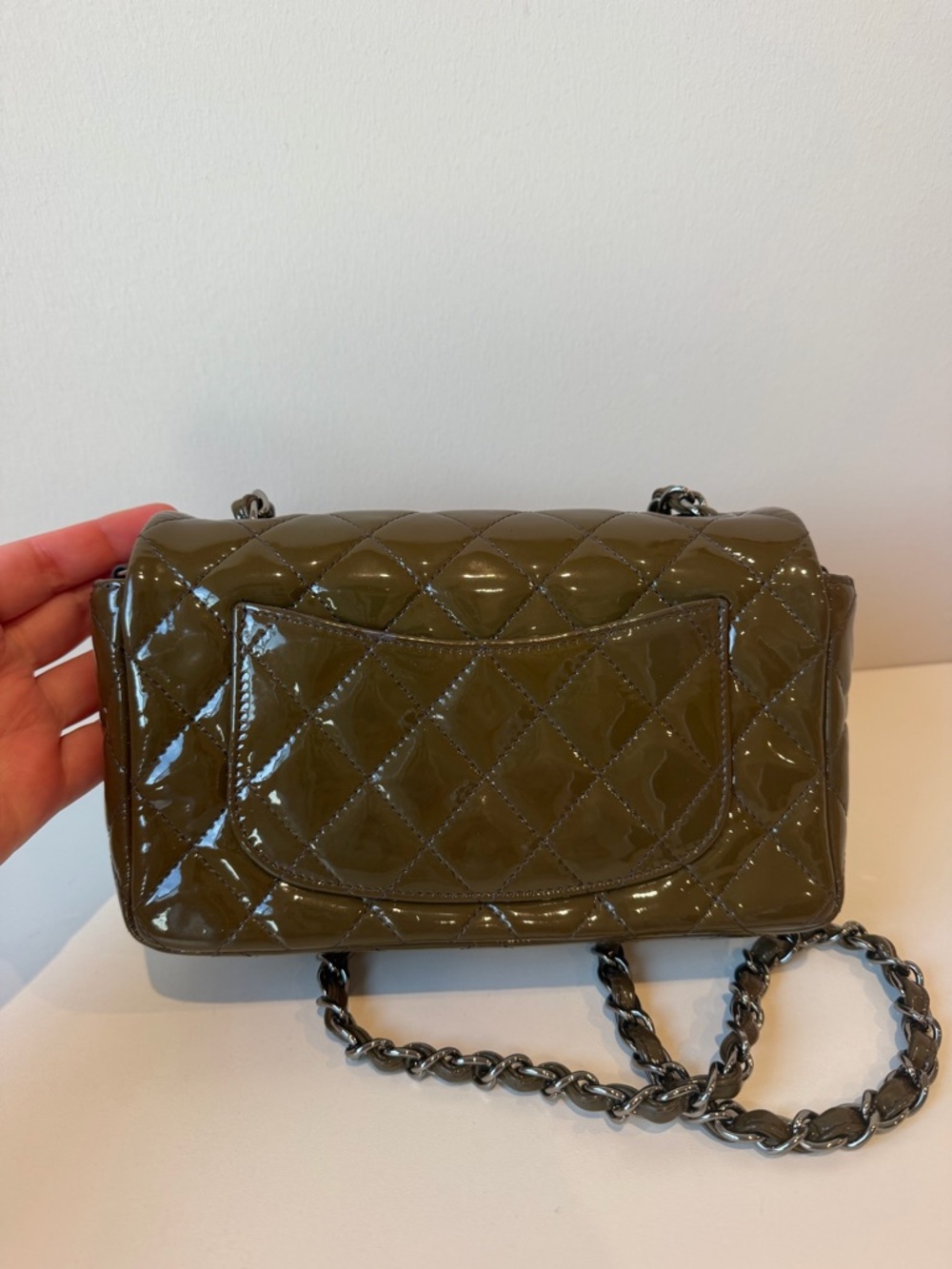 CHANEL Quilted Patent Leather Mini Flap Bag in Olive - Picture 6 of 16
